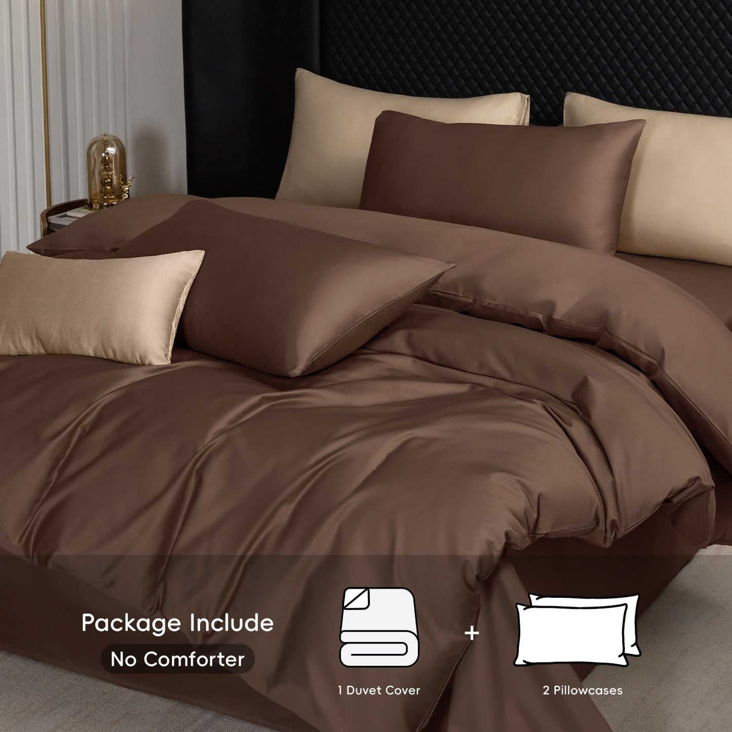 MooMee Duvet Cover Set 100% Extra Long Staple Cotton 600 Thread Count Silky Sateen Smooth Luxury Soft Breathable Durable Hotel Quality Bedding, 3 Piecess (Chocolate Brown, Oversized King 120"x98")