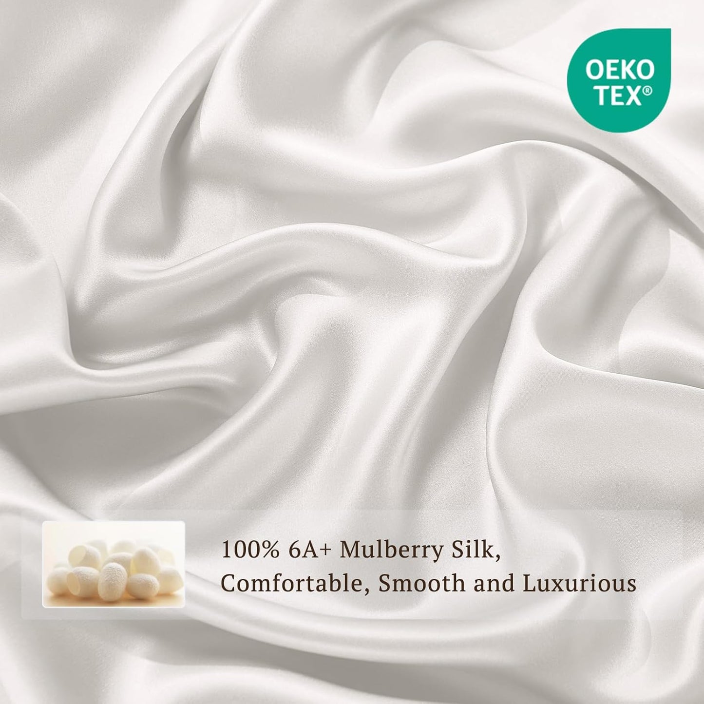 THXSILK 100% Pure Mulberry Silk Duvet Cover Set 3 Piece, 6A+ Grade Luxury Soft Bedding Silk Sheets for Hair and Skin, 1 Pcs Duvet/Quilt/Comforter Cover with 2 Zippered Pillowcases (Cream White, Twin)