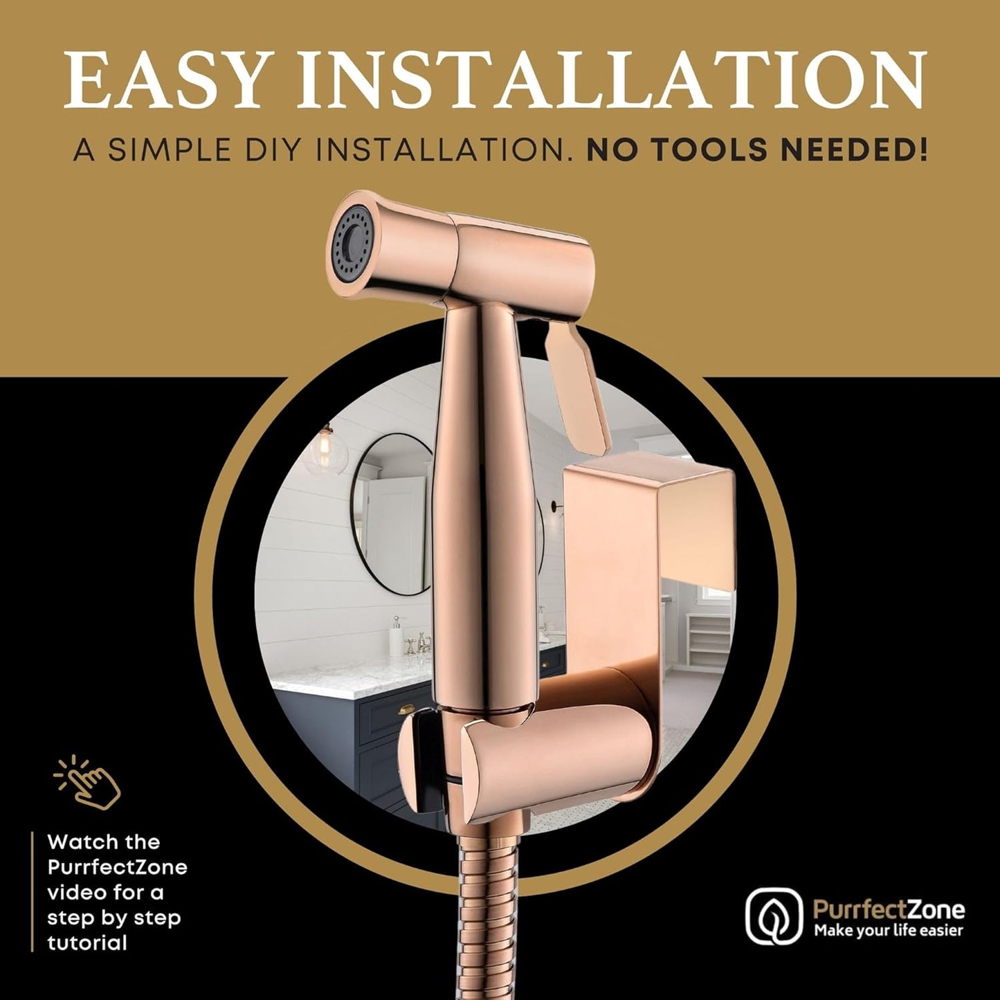 Purrfectzone Bidet Sprayer for Toilet, Bidet Sprayer for Feminine Wash, Premium Stainless Steel Jet Spray for Toilet, Wall-Mounted or Toilet Tank Mounted - Rose Gold