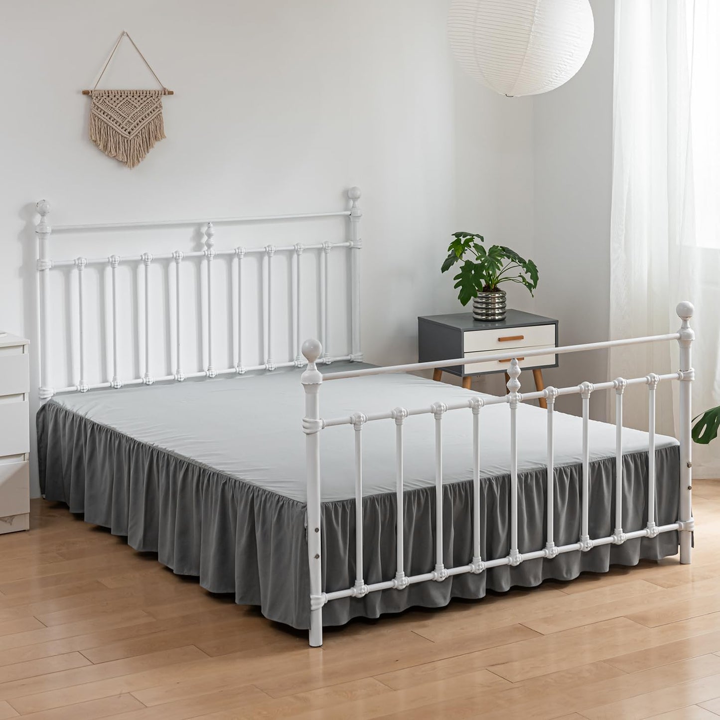 Bed Skirt Full Size Ruffled Bed Skirts with Split Corners, 16 Inch Drop Dust Ruffle Bed Skirt with Platform, Gray, Full - 16" Drop