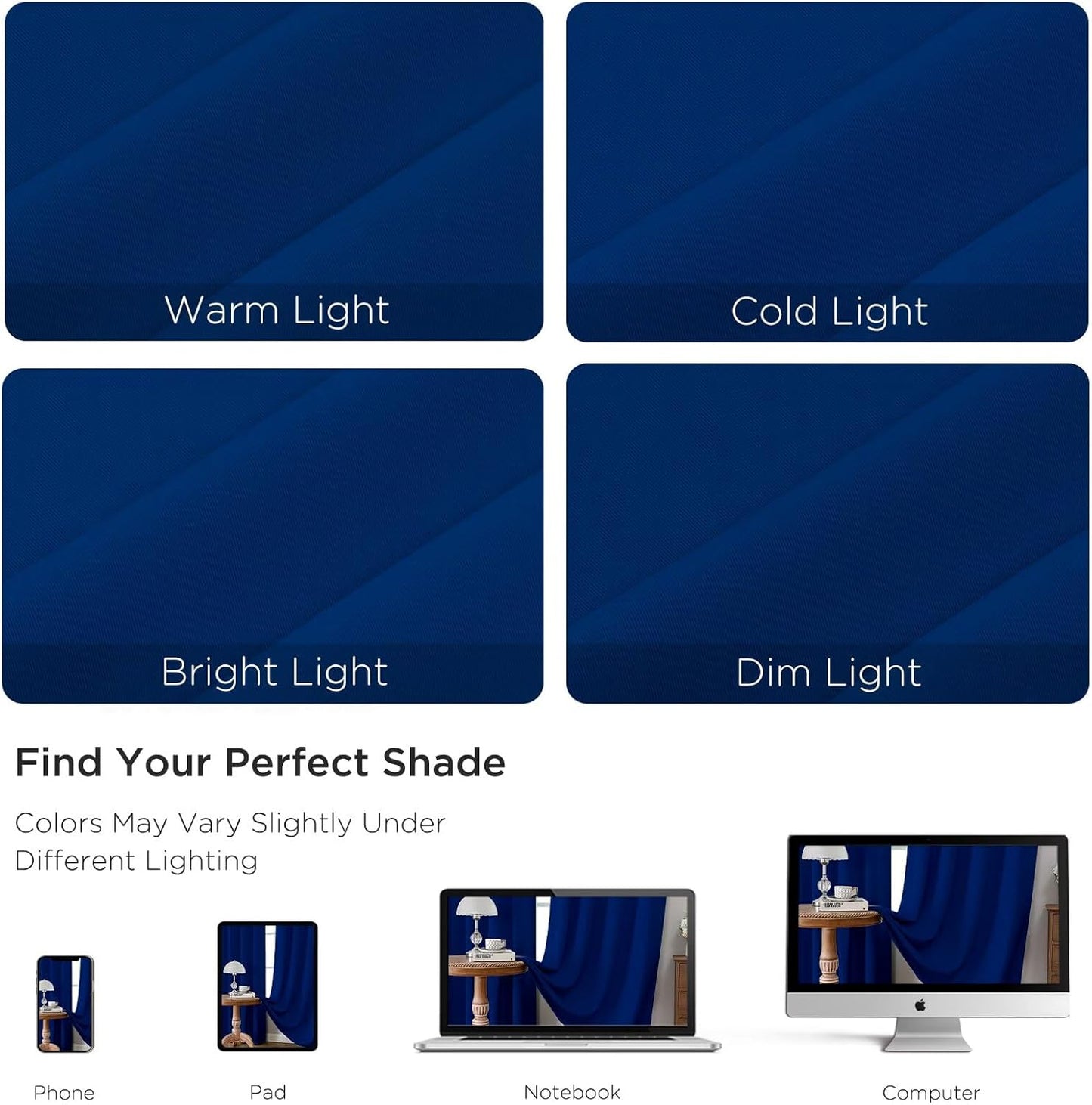 CUCRAF Royal Blue Blackout Curtains 96 inch Length 2 Panels Set, Rod Pocket Room Darkening Drapes for Bedroom Living Room, Insulated Thermal Light Blocking Window Curtain (W52 x L96 Inch)