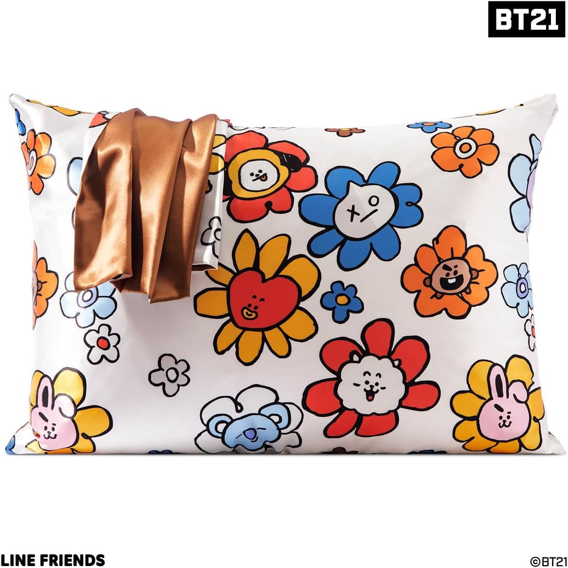 Kitsch x BT21 (Shooky) Satin Pillowcase with Zipper for Hair & Skin - Softer Than Silk Pillow Cases, Smooth Cooling Pillow Cover, Wrinkle-Free, Machine Washable, Queen/Standard (19x26)