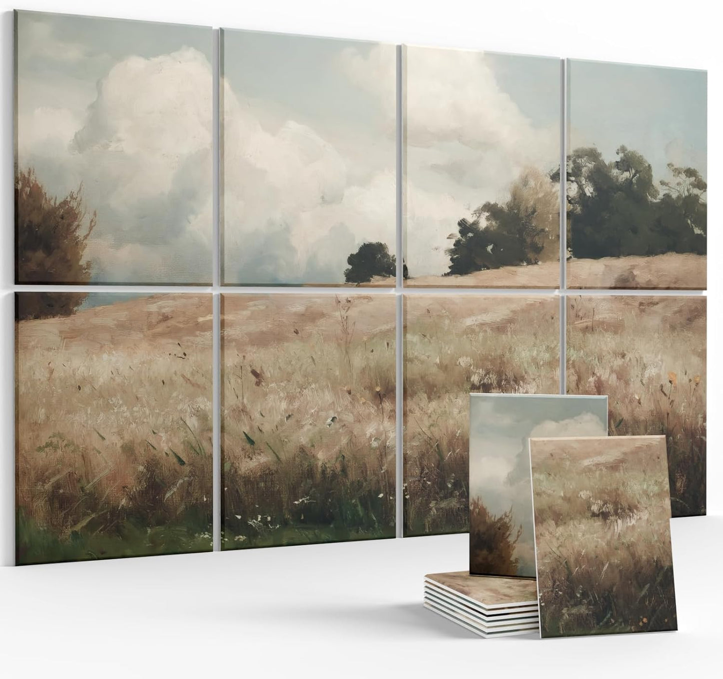 Wall Art Acoustic Panels,47''X31''Soundproof Wall Panels-8-Pack with 50 Adhesive Tabs, Panels for Living Room and Recording Studio, Offices-Grain field, landscape study