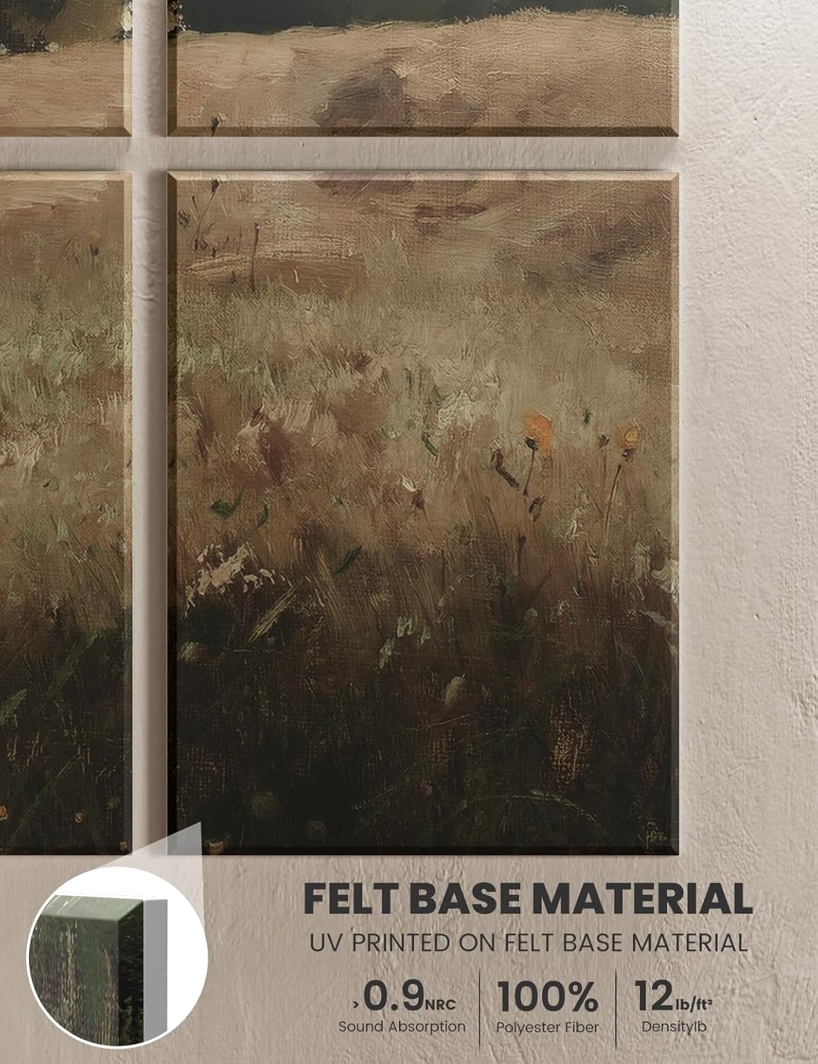 Wall Art Acoustic Panels,35''X24''Soundproof Wall Panels-8-Pack with 50 Adhesive Tabs, Panels for Living Room and Recording Studio, Offices-Grain field, landscape study