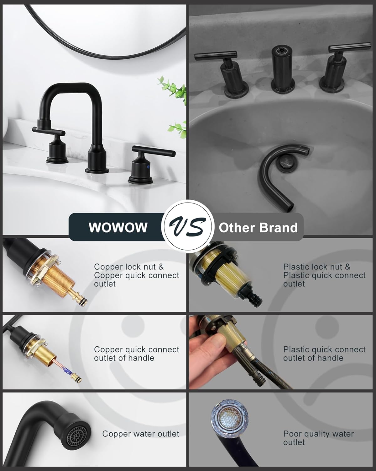 WOWOW Oil Rubbed Bronze Bathroom Faucet Widespread Bathroom Sink Faucet 3 Holes Vanity Faucet 2 Handle Basin Tap with Drain and Suplly Lines Retro