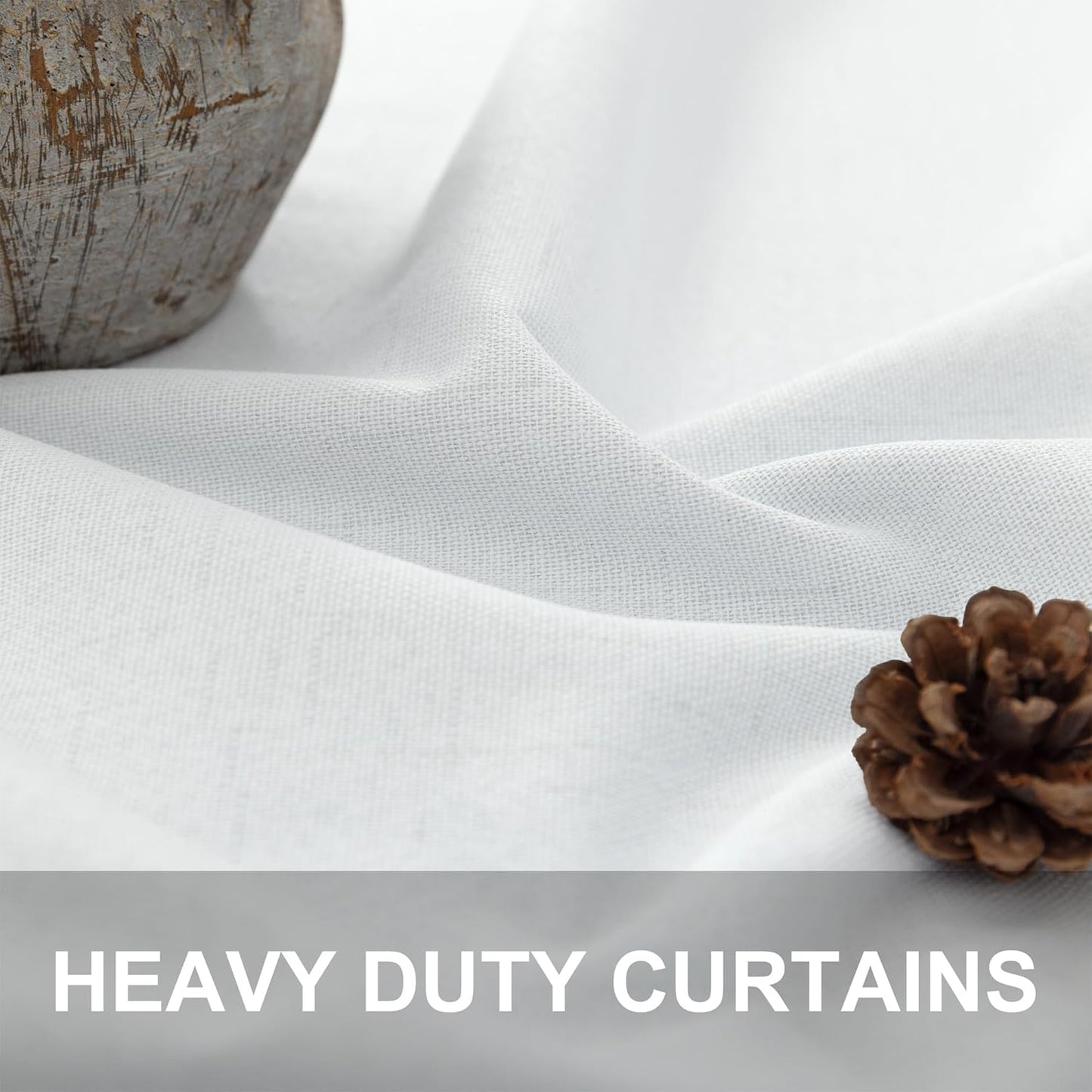 78 Inch Long Linen Textured Blackout Curtains 2 Panels Set for 76-80 inch Window Drapes Back Tab White Room Darkening Curtains for Sliding Glass Door Energy Efficient Noise Cancelling 52x78 in Length