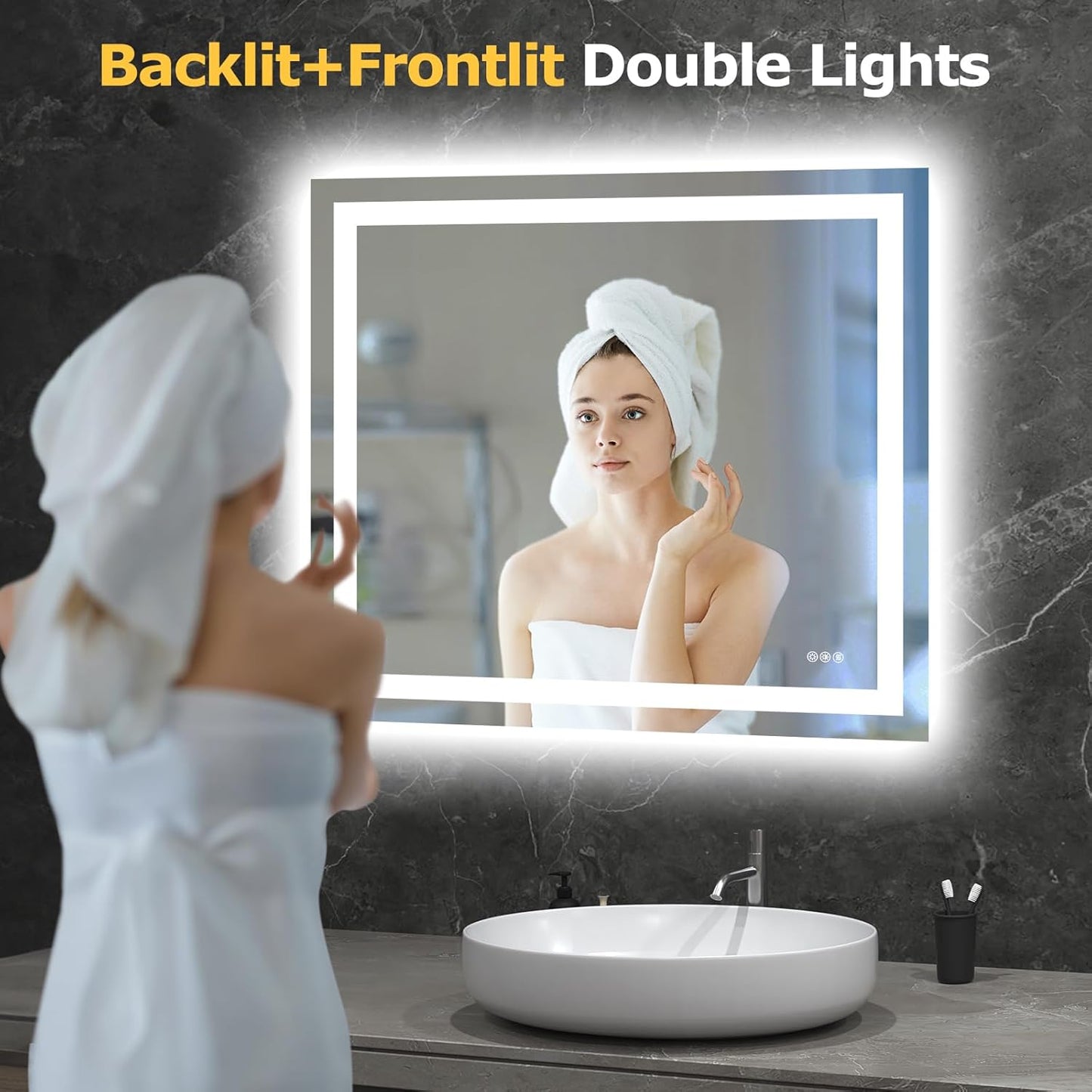 40X36 LED Bathroom Mirror with Lights, Anti-Fog, Dimmable, Backlit + Front Lit, Smart Bathroom Vanity Mirror, Memory Function, Shatterproof, Tempered Glass (Horizontal/Vertical)