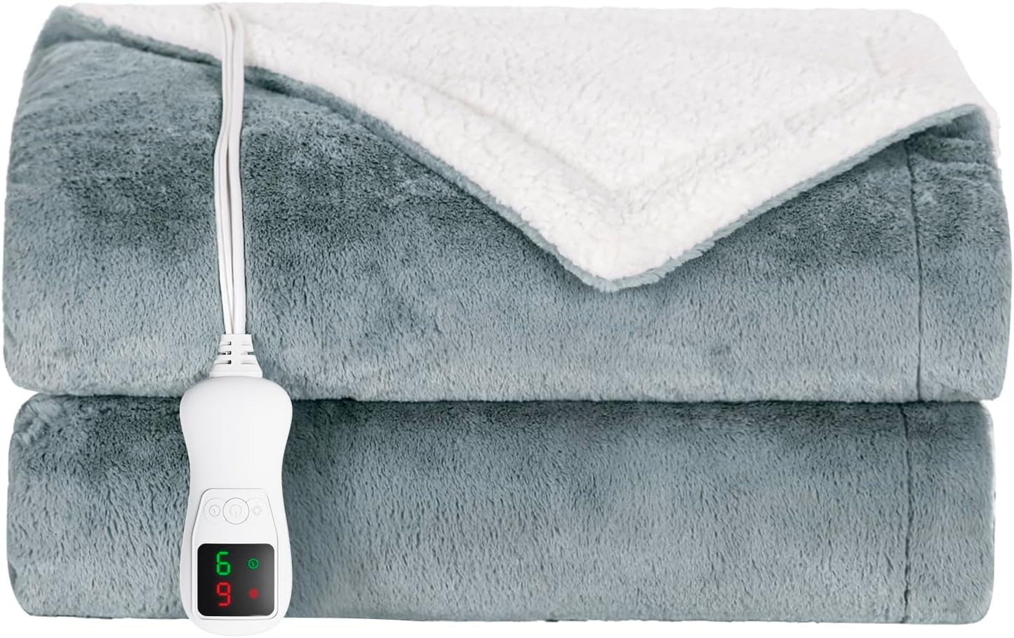 Heated Blanket Throw Size, Electric Throw Blanket, Heated Throw Blanket Electric Faux Fur Heating Blanket with 9 Heating Levels & 1-9 Hours Auto Off, Fast Heat & Overheat Protection, 50" x 60", Gray