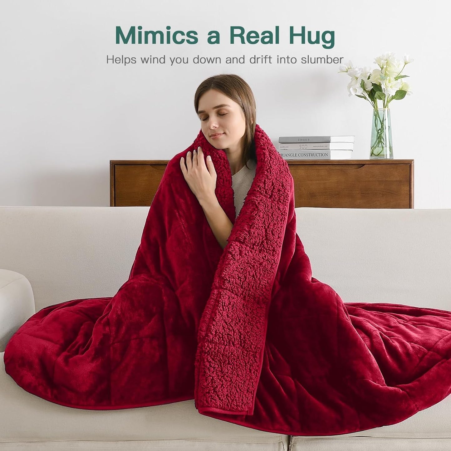 Lofus Weighted Blanket for Adults(15 lbs, 48" x 72"), Throw Heavy Blanket Machine Washable, Soft Weighted Blankets for Stress Relief and Sleep Promotion,Burgundy