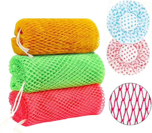 African Net Sponge Authentic - 3 Pieces Long African Exfoliating Net, African Bath Sponge Body Scrubber Washcloth for Shower, Real African Loofah Back Scrubber for Women Men All Skin Types