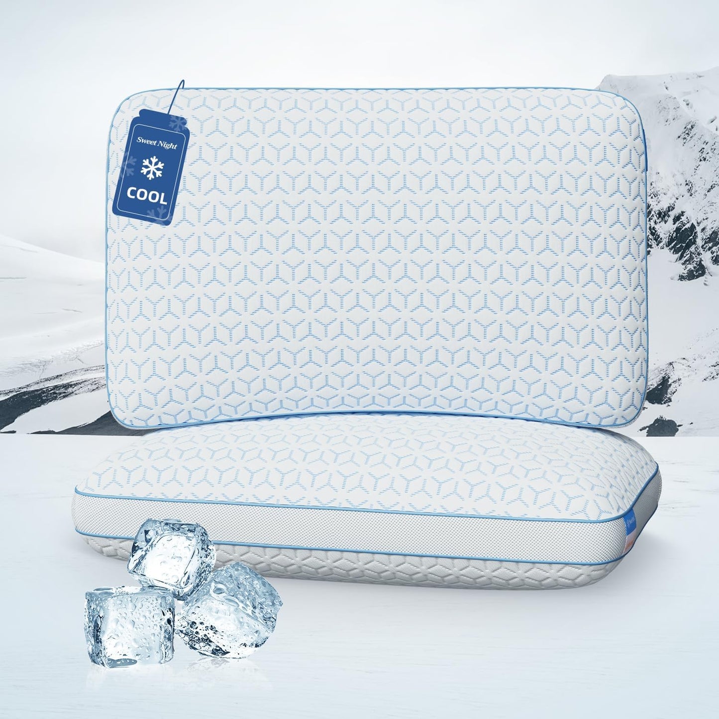 Sweetnight Cooling Pillows Queen Size Set of 2, Shredded Memory Foam Pillows 2 Pack for Hot Sleepers, Cold Bed Pillows for Sleeping, Washable with Removable Cover, Cool Night
