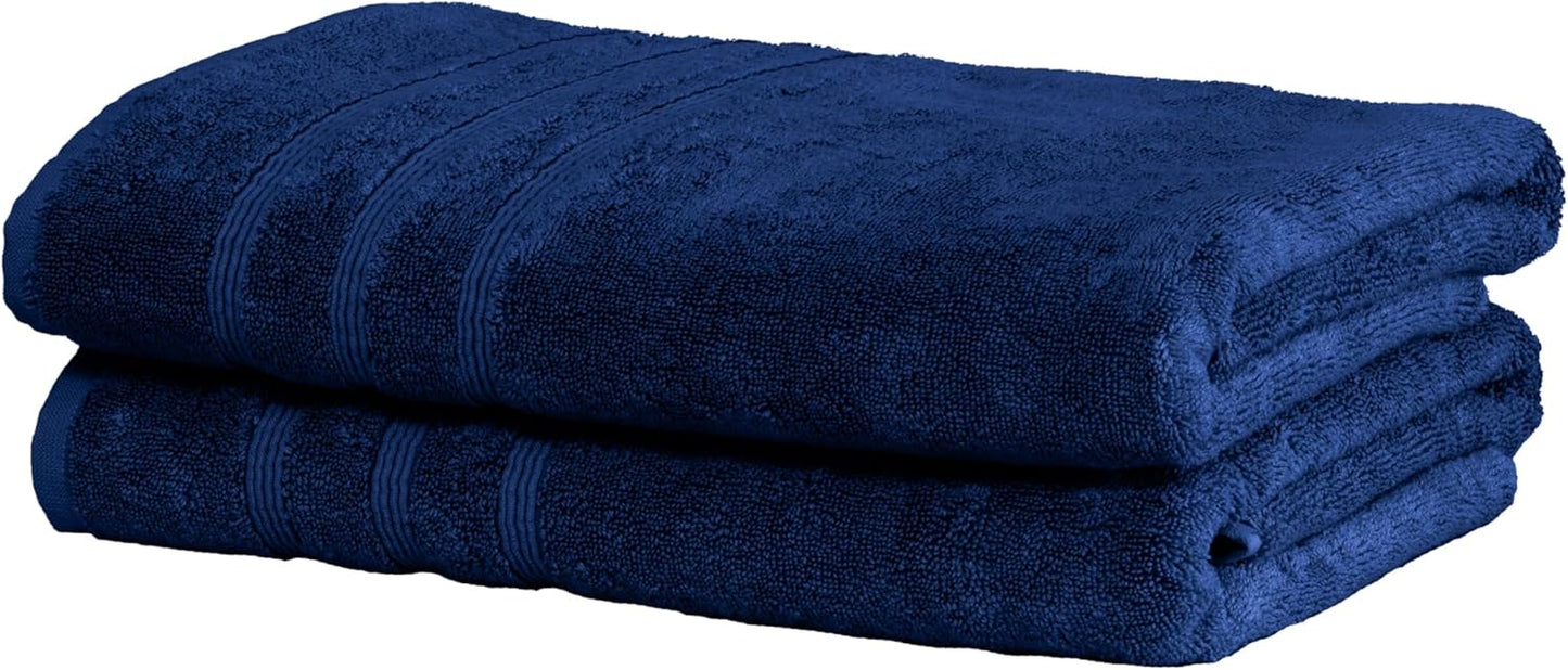 Mosobam Luxury Turkish Set of 2 Bath Towels 30X58 Navy Blue 700 GSM Bamboo Viscose & Aegean Turkish Combed Cotton