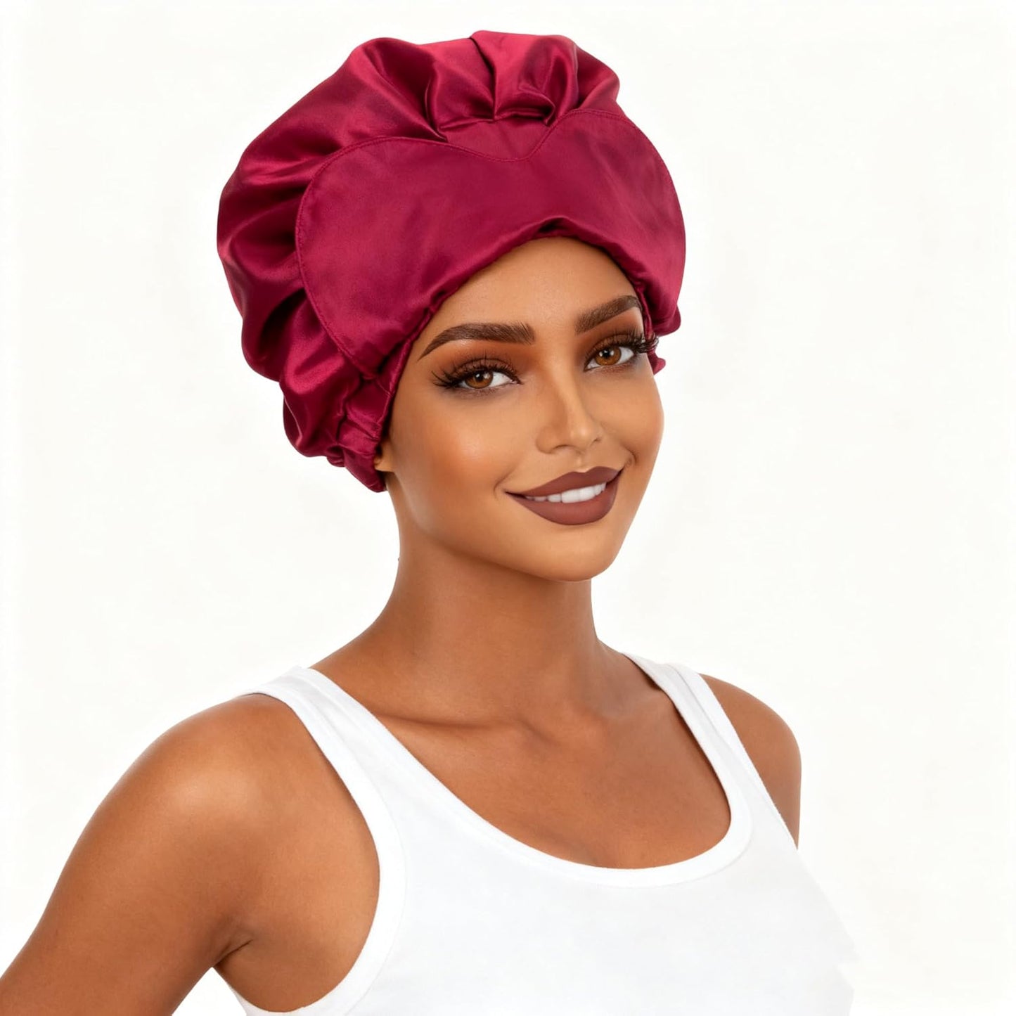 Red Satin Bonnet Silk Hair Bonnet For Sleeping Adjustable Double Layer Satin Silk Bonnet For for Natural & Curly Hair