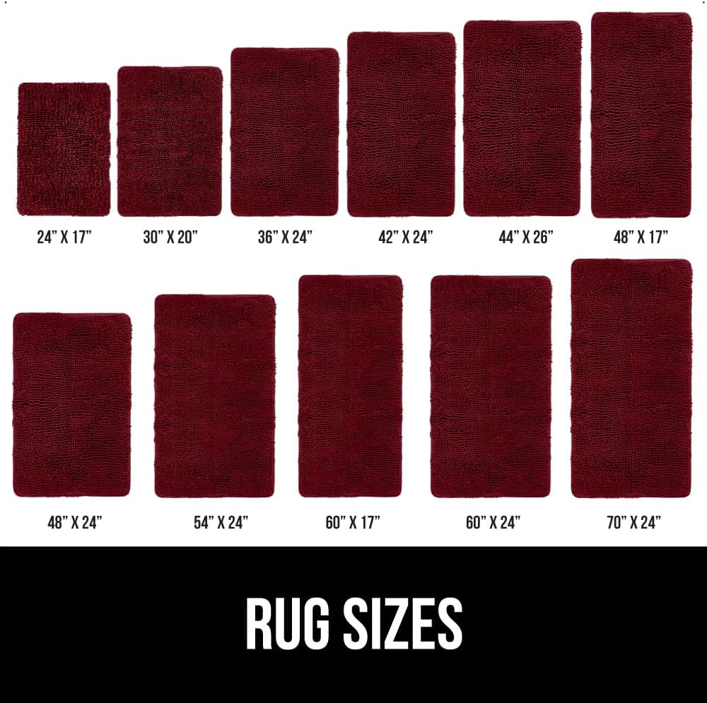 GORILLA GRIP Bath Rug Mat 44x26, Soft Absorbent Chenille, Quick Dry Microfiber Mats, Rubber Backing Washable Shower Floor Rugs, Bathmat Runner, US Designed Bathroom Home Decor Accessories Burgundy