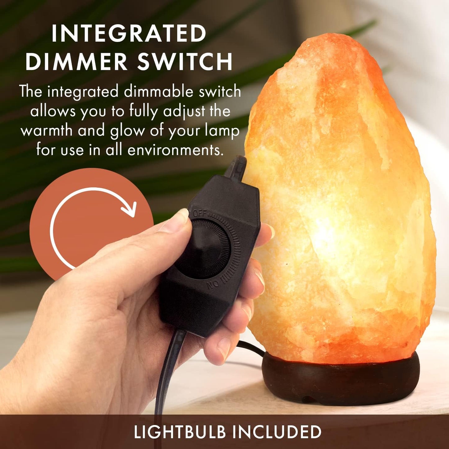 The Body Source Himalayan Salt Rock Lamp | 6-8 Inch (4-7 lb) | Natural Salt Rock Lamp with Dimmer Switch & Wooden Base | Night Light & Bulb Replacement