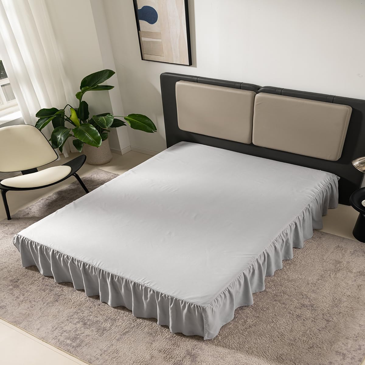 Bed Skirt Queen Size Ruffled Bed Skirt with Split Corners, Queen Bed Skirt 16 Inch Drop, TSUTOMI Queen Size Bed Skirt Light Grey for Ruffled Bed Skirt with Split Corners, Bed Skirt Queen Size