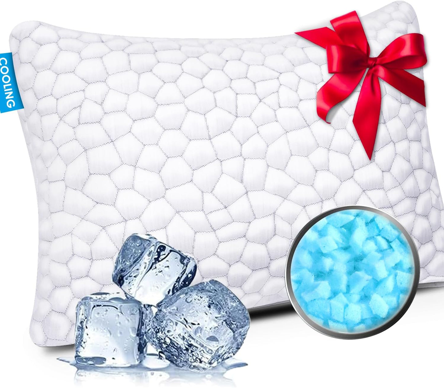 SUPA MODERN Cooling Bed Pillows for Sleeping 1 Pack Shredded Memory Foam Pillows Adjustable Cool Pillow for Side Back Stomach Sleepers Luxury Gel Pillows King Size with Washable Removable Cover