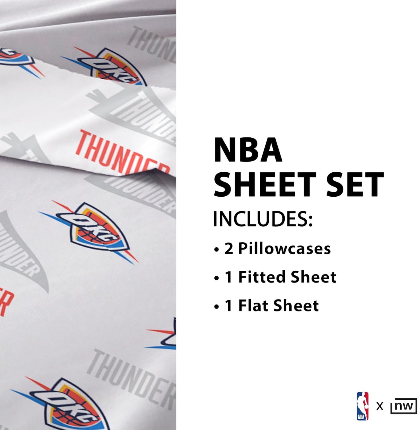 Northwest Officially Licensed Oklahoma City Thunder NBA Full Size Sheet Set – Soft Team Logo Bedding for Dorms, Bedrooms, Fan Caves & Game Day Style