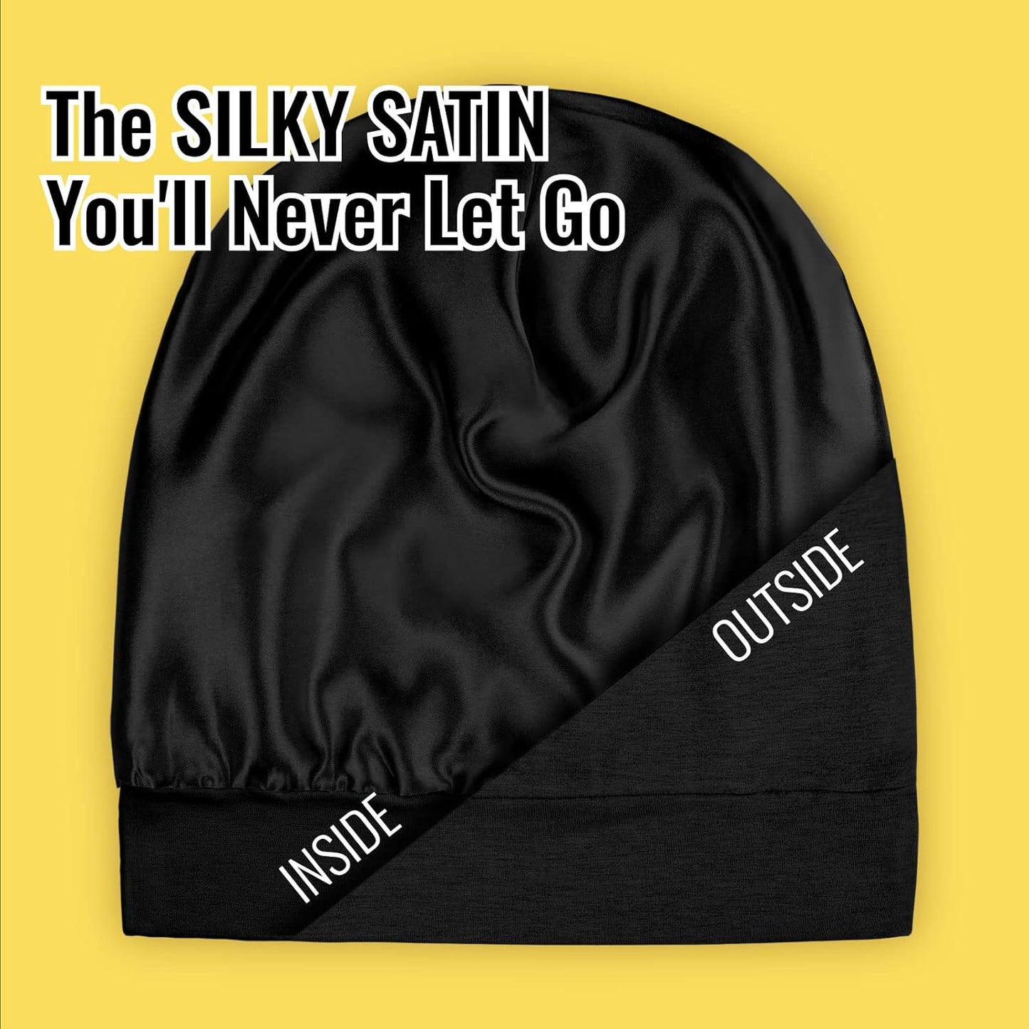 Satin Lined Sleep Cap and Scrunchie for Curly Hair and Braids, Stay On All Night Hair Wrap with Adjustable Strap for Women and Men, Black