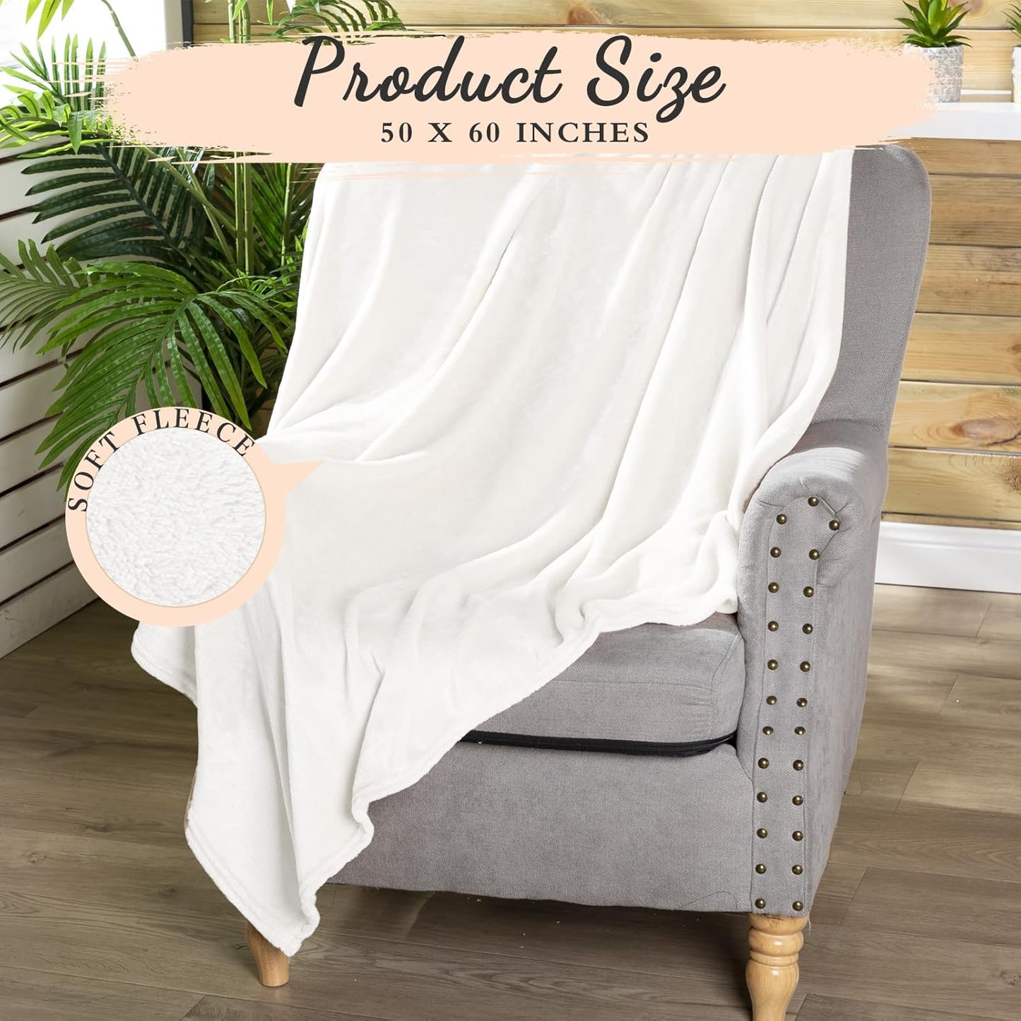 Tinideya 6 Pcs Flannel Fleece Throw Blanket Bulk 50 x 60 Inch Soft Fleece Blanket Warm Throw Blanket Coral Blankets for Couch Sofa Home Wedding Gifts Season (Cream White)