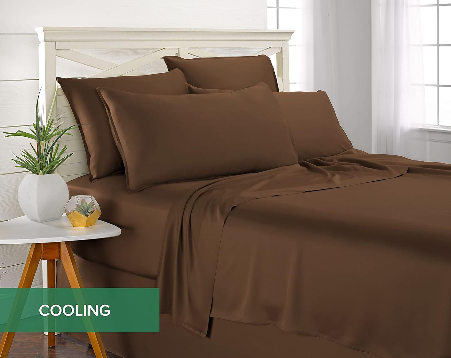 Queen Sheets by Pure Bamboo, Genuine 100% Organic Viscose Derived from Bamboo Bed Sheet Set, Luxuriously Soft & Cooling, Double Stitching, Lifetime Quality Promise (Queen, Coconut Husk)