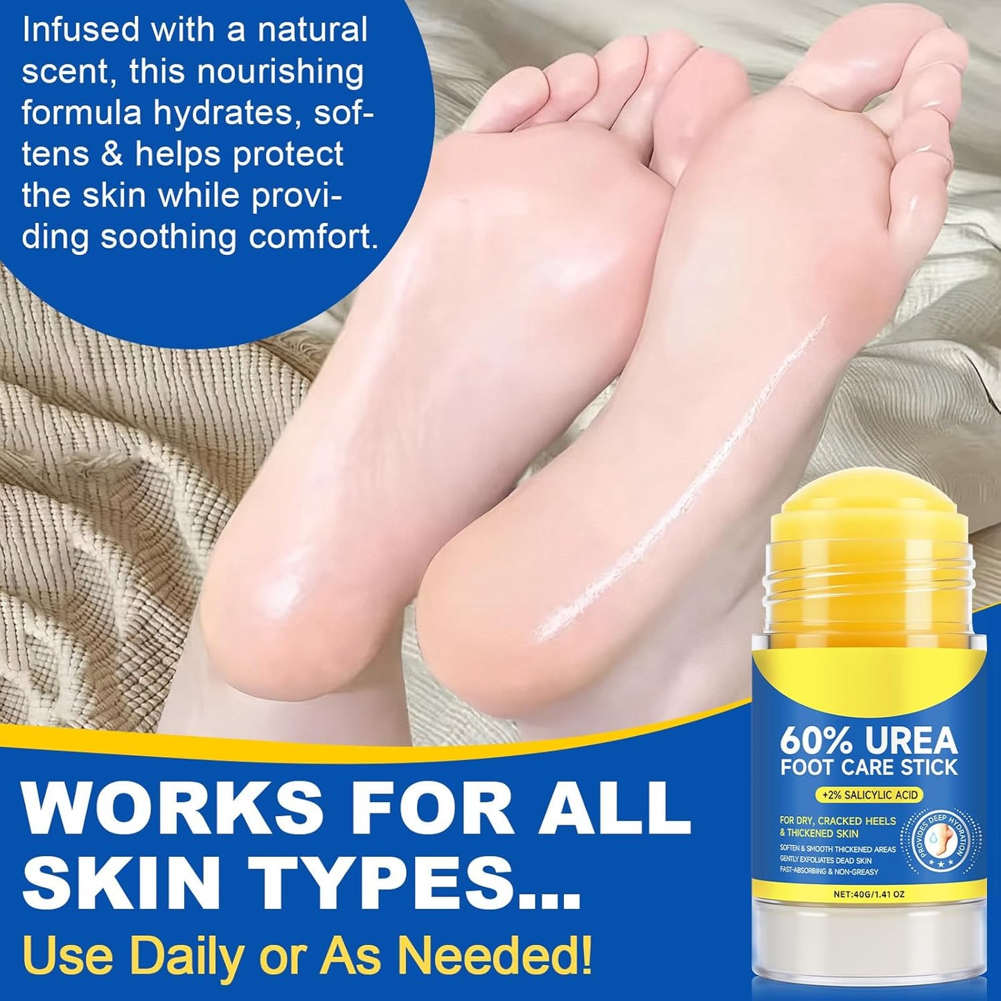 Urea Cream 60 Percent for Feet, Urea Foot Cream for Cracked Heels and Dry Skin, Cracked Heel Repair Cream Plus 2% Salicylic Acid, Foot Cream for Calluses and Hard Skin 1PCS