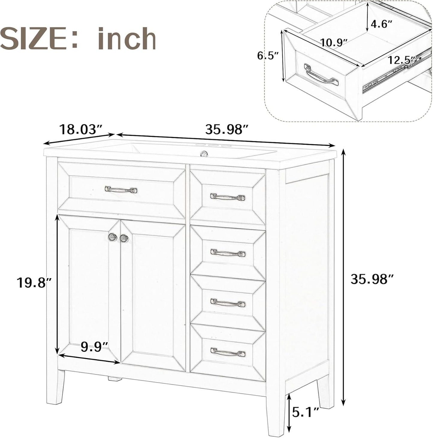 Favfurish 36" Bathroom Vanity with Sink Combo,Bathroom Vanity Cabinet with Two Soft-Closing Doors and Four Drawers,Free Stading Vanities w/Modern Design,for Bathroom,Easy Assembly,Black