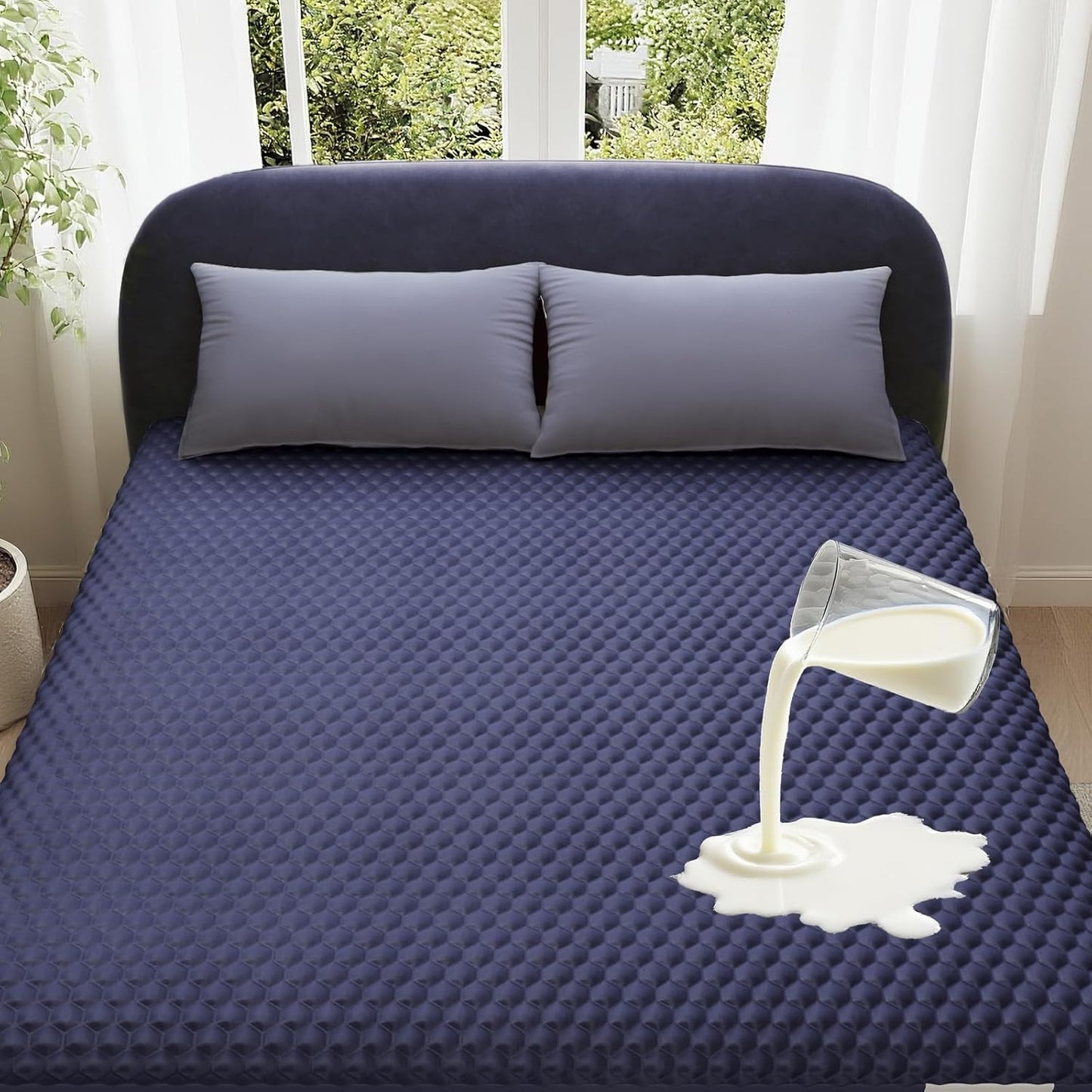 OhGeni 100% Waterproof Mattress Protector, Twin XL-Navy Blue Size Mattress Pad, Fits 6"-20" Mattresses with Deep Pocket, Cooling, Breathable Fitted Sheets, Soft Bed Cover, Noiseless, Machine Washable