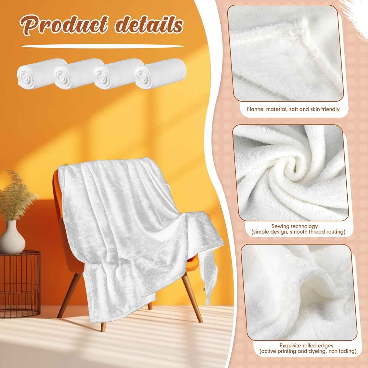 18 Pieces Fleece Blankets Bulk for Wedding 50 x 60 Inch Soft Lightweight Flannel Throw Blankets Bulk for Wedding Guests Home Outdoor Couch Sofa Bed Gifts(Cream White)