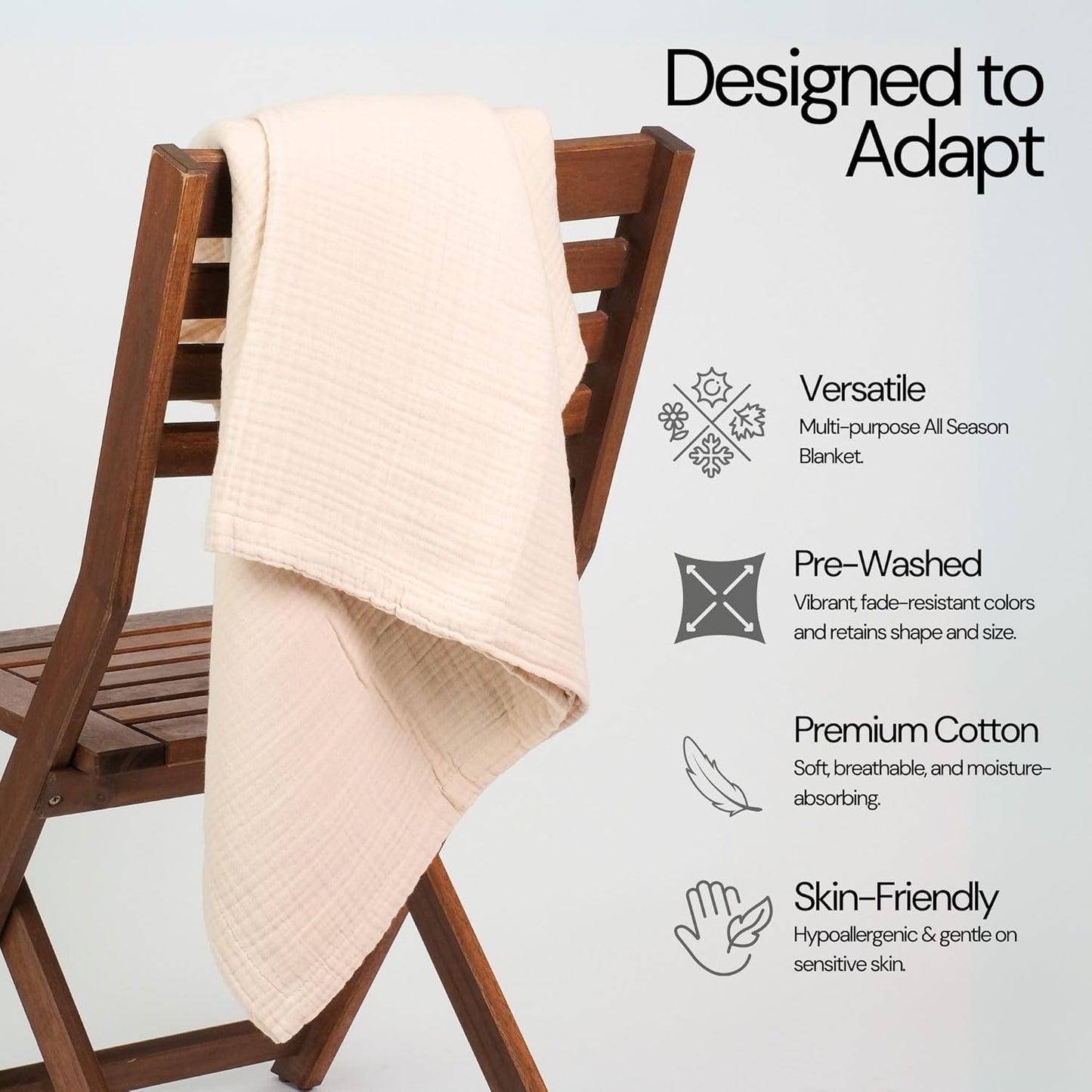 Salt Earth 100% Cotton Muslin Throw Blanket Gauze Blanket 50"X70" Throw 4 Layered for Couch, Bed, Living Room, Home, Lightweight & All Season, Blankets & Throws, Easy wash, Skin Friendly (Parchment)