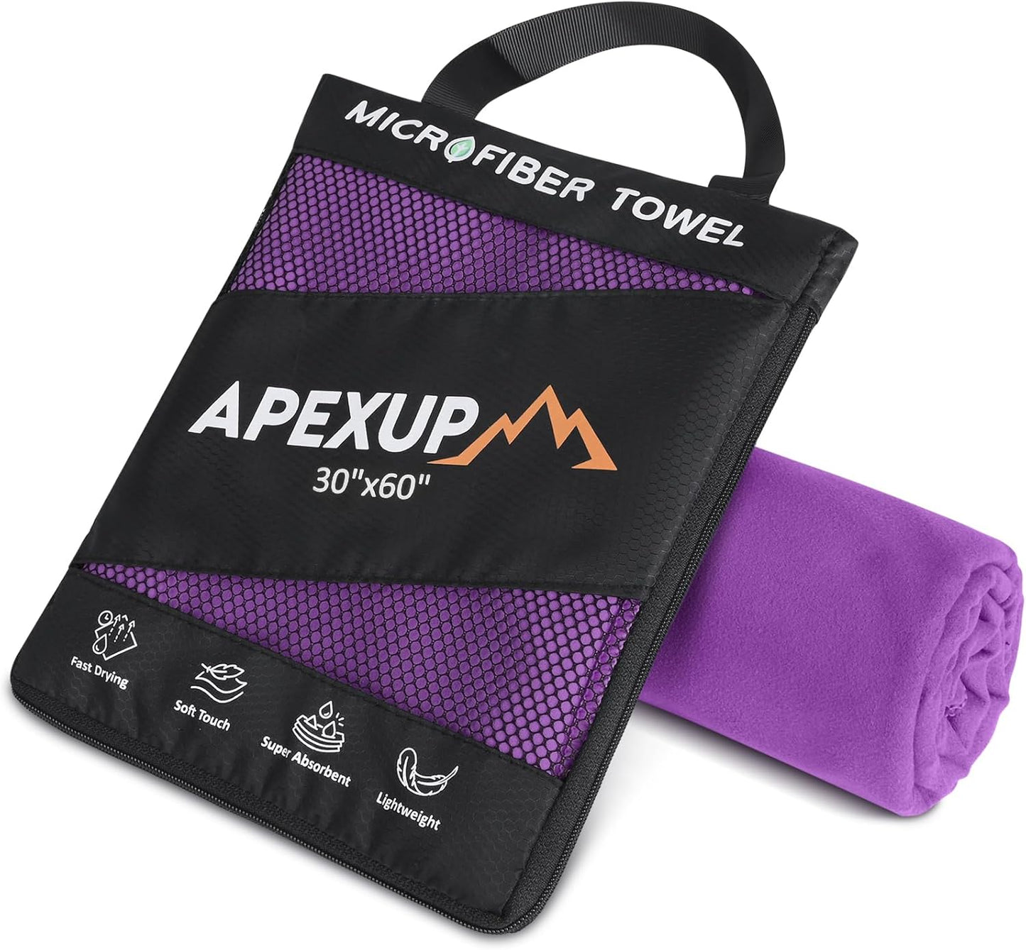 APEXUP Microfiber Travel Towel, Ultra Absorbent Quick Dry Towels, Lightweight Gym Sports Camping Towel for Workout, Yoga, Beach, Shower, Swimming (60"×30", Purple)