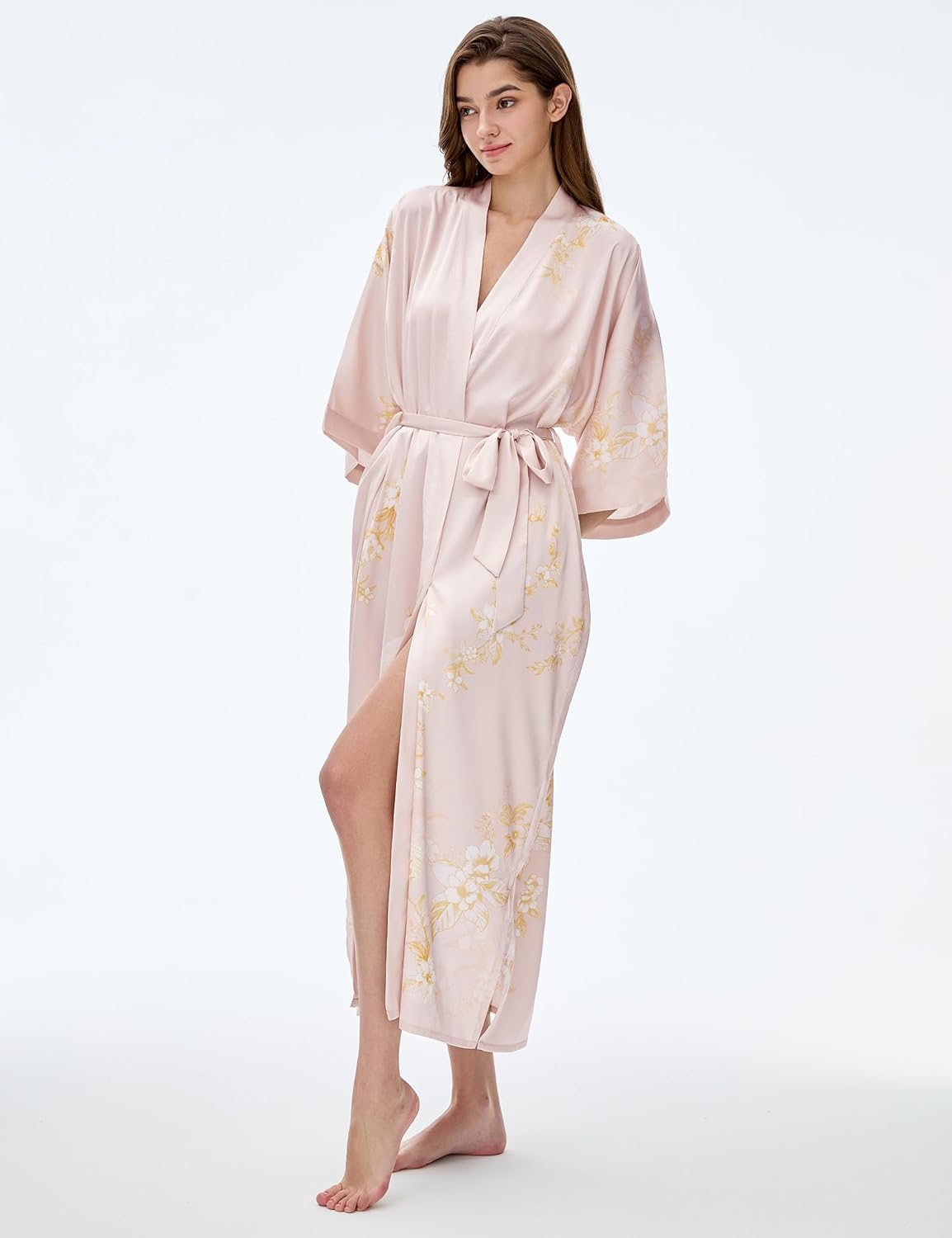 PRODESIGN Kimono Robe for Women - Long Satin Sleepwear Silky Kimono Cover-Up Nightgown Japanese Bathrobe Loungewear Blouse