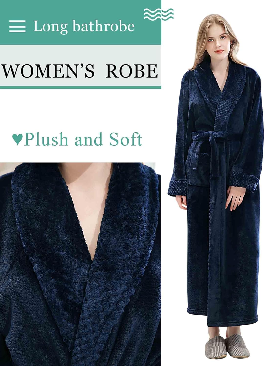 Artfasion Womens Long Fleece Robe - Warm Soft Floor Length Flannel Bathrobes for Winter Thicker Long House Coat with Pockets