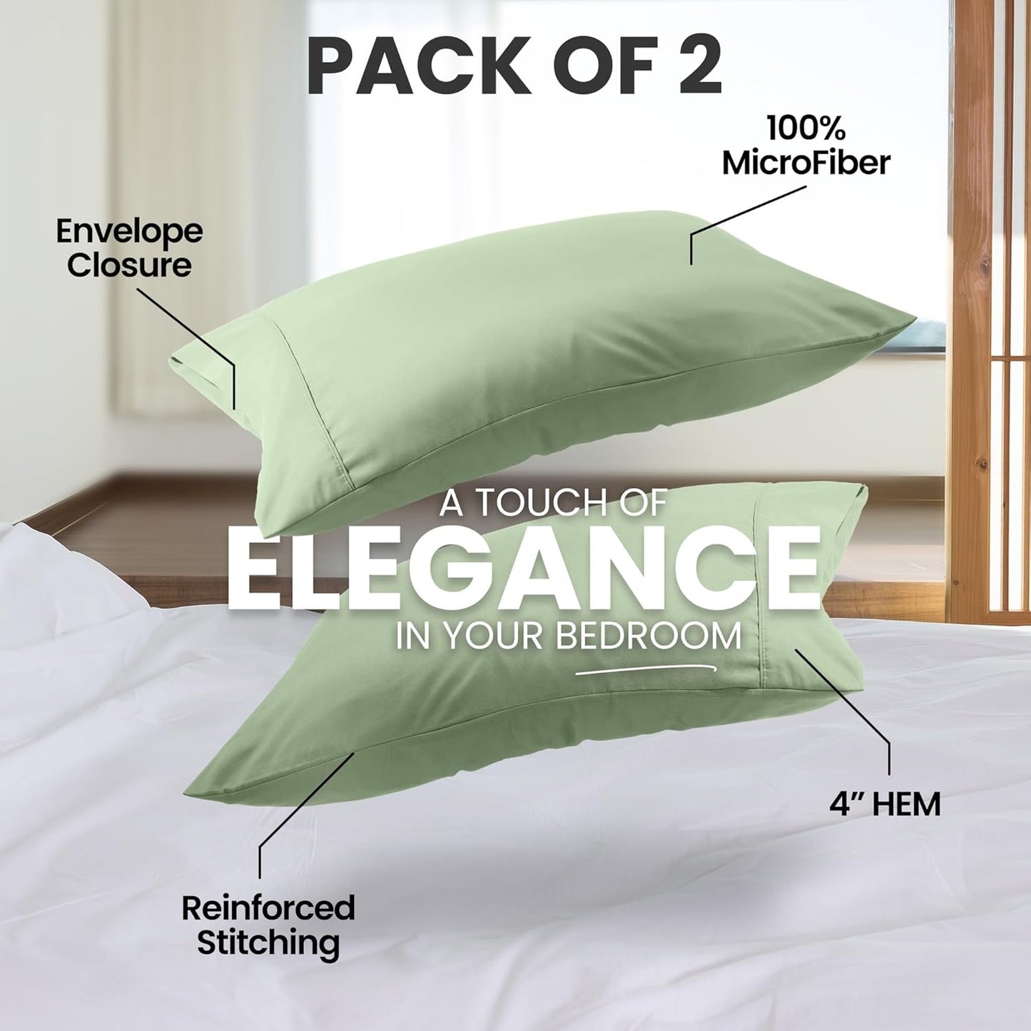 Pillow Covers by Utopia Bedding - King Size 2-Pack – Soft Brushed Microfiber – Perfect for Hospitals, Hotels, Guest Rooms – Oeko-TEX Certified, 20x40 Inches (Sage)
