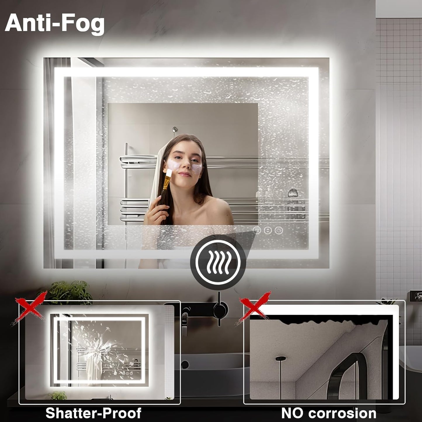 40"x30" LED Lights Bathroom Mirror with Front Lit and Backlit, Anti-Fog Vanity Mirror with Lights, Stepless Dimmable Lighted Mirror, 3 Colors Smart Mirror (Horizontal/Vertical)