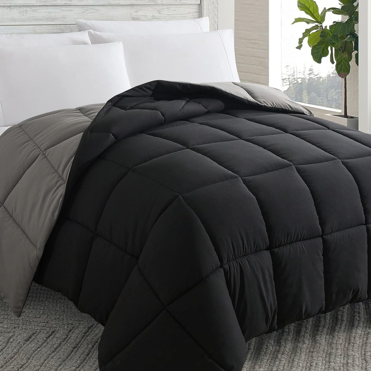 Cosybay Down Alternative Comforter (Black/Grey, Twin) - All Season Soft Quilted Twin Size Bed Comforter - Duvet Insert with Corner Tabs -Winter Summer Warm Fluffy, 64x88 inches