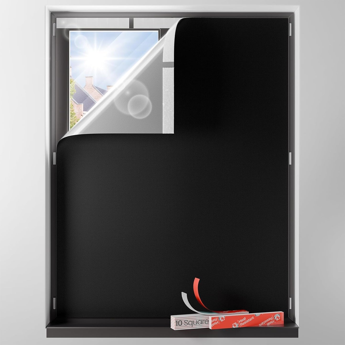 Sumobaby Blackout Curtains for Bedroom Portable 37"x36",No Drill Black Out Shades with Upgraded Hook&Loop Tapes,100% Blackout Window Cover,Thermal Insulated Blinds for Bedroom,Nursery(1 Panel,Black)