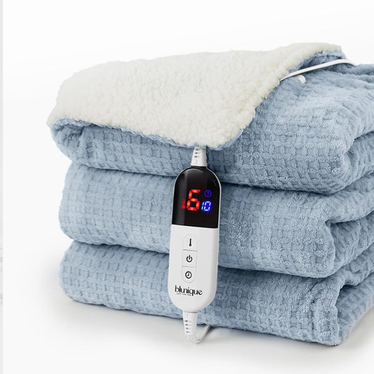 Electric Blanket Striped Twin, 72x84 Inches Sherpa Fleece Fast Heating Blanket 6 Heating Levels & 10 Hours Auto Off ETL Certification,Haze Blue Full