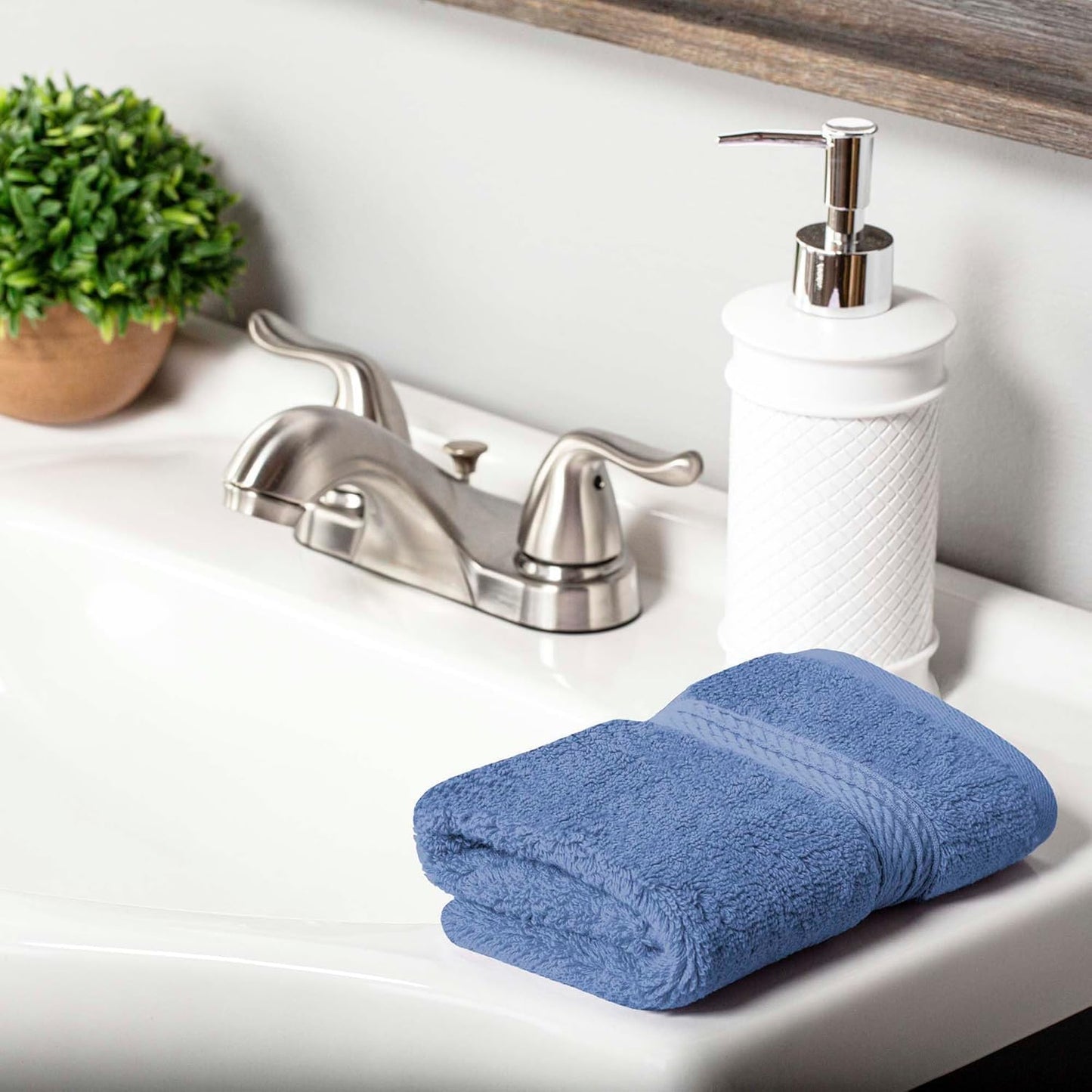 Superior Egyptian Cotton Pile Face Towel/Washcloth Set of 6, Ultra Soft Luxury Towels, Thick Plush Essentials, Absorbent Heavyweight, Guest Bath, Hotel, Spa, Home Bathroom, Shower Basics, Denim Blue