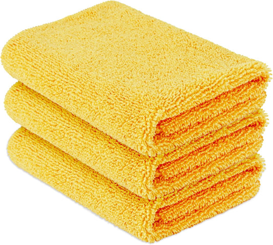 Amazon Basics Microfiber Car Drying Towels (3-Pack), Lint Free, Scratch Free, Highly Absorbent Drying Towel for Cars, 16" x 16", Yellow