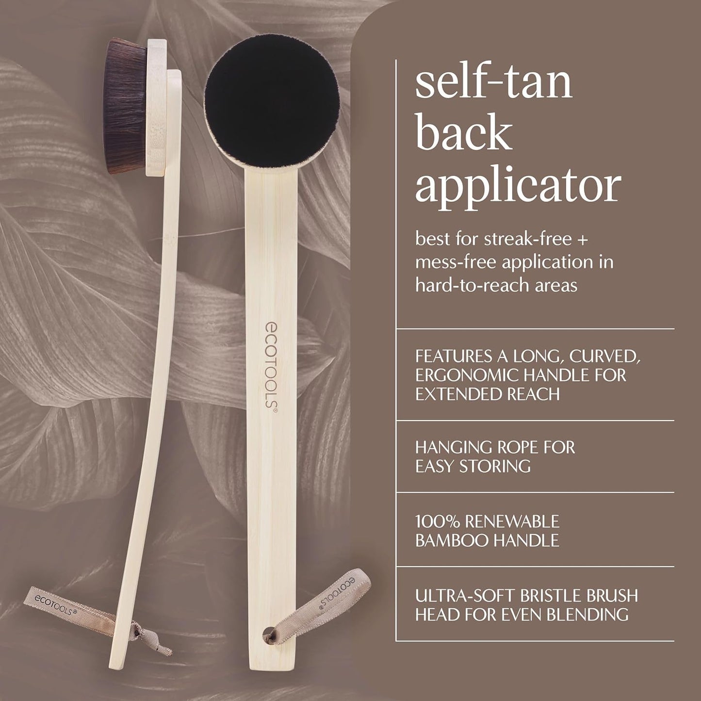 EcoTools Good Tan Self-Tan Back Applicator, Long Handle Back Brush For Controlled Sunless Tanning, Eco Friendly, Vegan & Cruelty Free, 1 Count