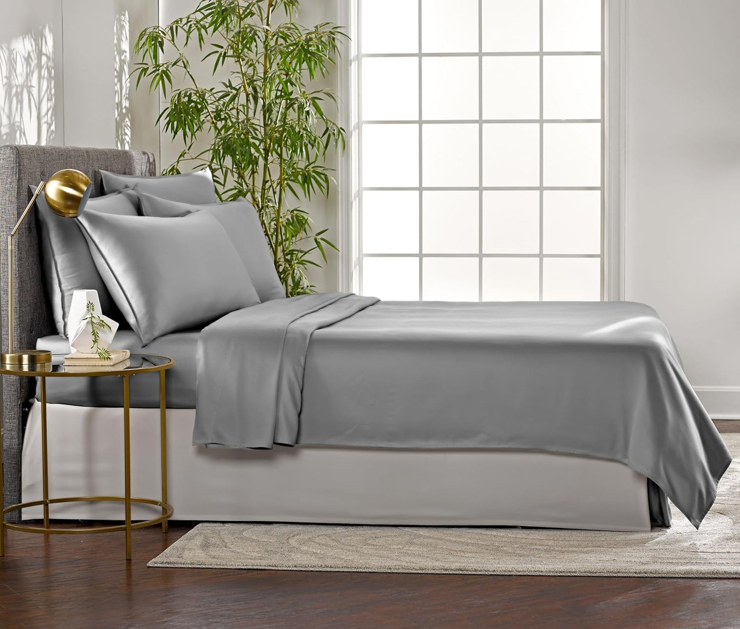 King Sheets by Pure Bamboo, Genuine 100% Organic Viscose Derived from Bamboo Bed Sheet Set, Luxuriously Soft & Cooling, Double Stitching, Lifetime Quality Promise (King, Stone Grey)