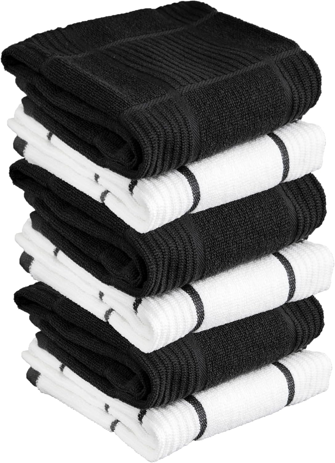 T-fal Solid & Checked Parquet Kitchen Towels: Highly Absorbent, Super Soft Long Lasting - 100% Cotton, 16"x26" Dish Towels for Cleaning & Drying Dishes, Pans, Glassware, Countertops, 6-Pack, Charcoal