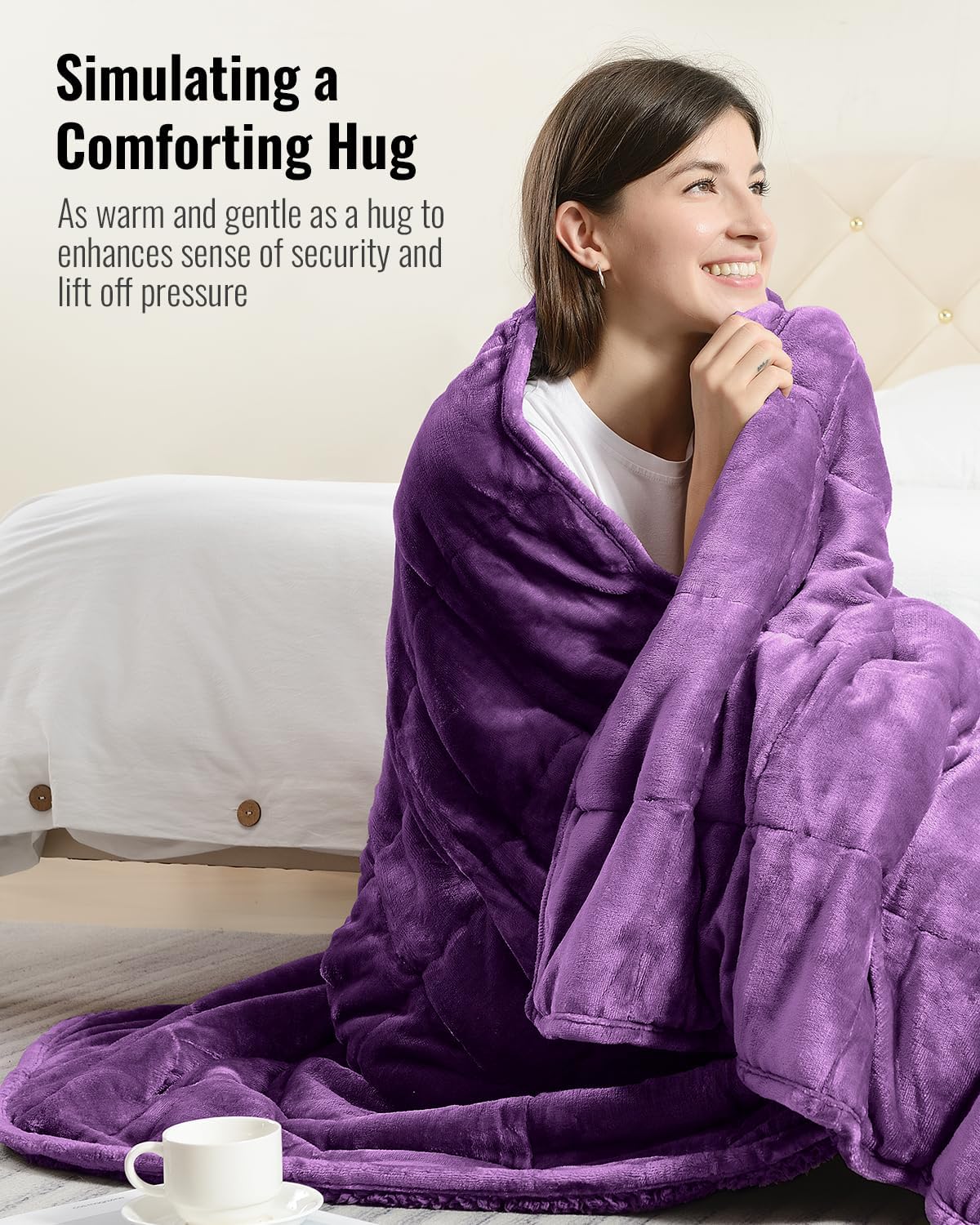 Uttermara Weighted Blanket for Adults, Queen Size Heavy Blanket with Reversible Soft Shiny Velour Fleece and Cozy Warm Sherpa for Couch Bed, Calming and Relaxing, 60 x 80 inches 15 lbs in Purple