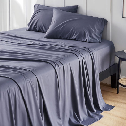 Bedsure California King Sheet Sets, Cooling Sheets, Rayon Derived from Bamboo, Breathable & Soft, Deep Pocket Up to 16 Inches, Hotel Luxury Silky Bedding for Hot Sleepers, Dark Grey