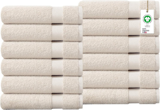 Delara 100% Organic Cotton Towels 650 GSM Plush Feather Touch Quick Dry Bath Towel, Pack of 12 GOTS Certified, Oeko-Tex Green Certified, Organic Cotton Bath Towel, 30"X58"