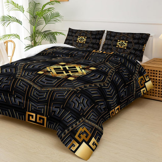 Black and Gold Plaid Comforter Set King，King Quilt Bedding Set Plaid，with 1 Comforter with 2 Pillow Case