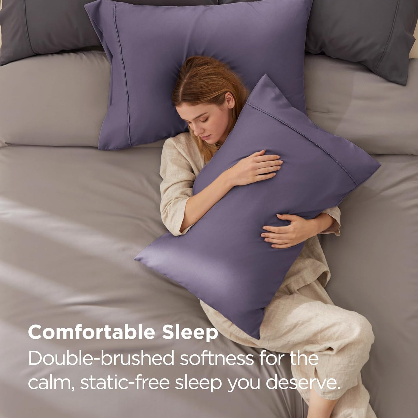 Bedsure Queen Pillow Cases Set of 2 - Grayish Purple Brushed Microfiber Pillowcase 2 Pack, Super Soft and Cozy Pillow Case Covers with Envelope Closure, Wrinkle, Fade and Stain Resistant, 20x30 Inches