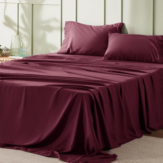 Bedsure Queen Sheet Set - 4 Pieces Soft Queen Size Sheets - Breathable & Cooling - Hotel Luxury - Easy Care Polyester Microfiber Bedding for Women, Men, Red
