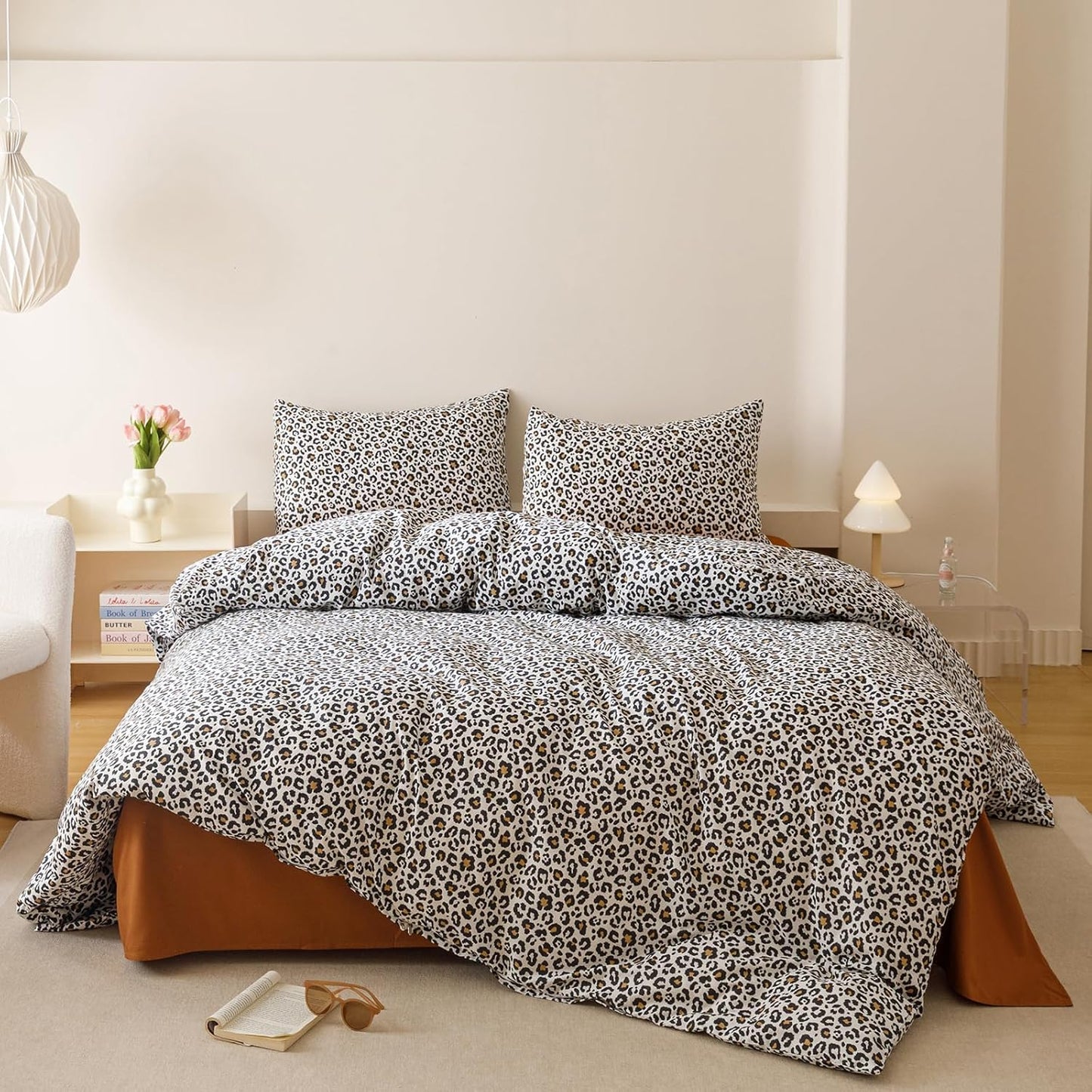 Cottonight Leopard Comforter Set Twin Animal Cheetah Print Bedding Set 3 Pieces Leopard Print Comforter Fluffy Soft Bedding Set Kids Teens Twin Comforter with 2 Pillowcases